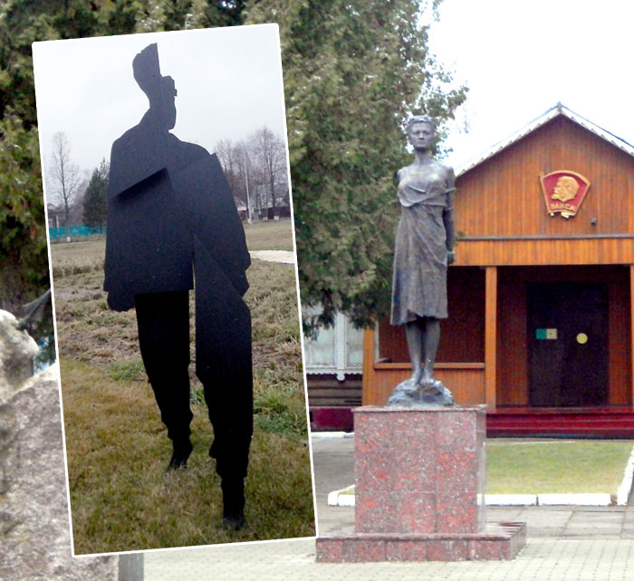 К памятнику у старого музея (справа) проход закрыт. Зато появилось вот такое фантом-изваяние